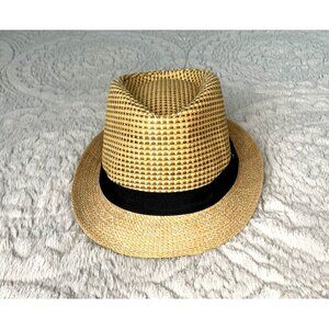 Straw Tan Fedora Hat with Black Ribbon Band 7/14